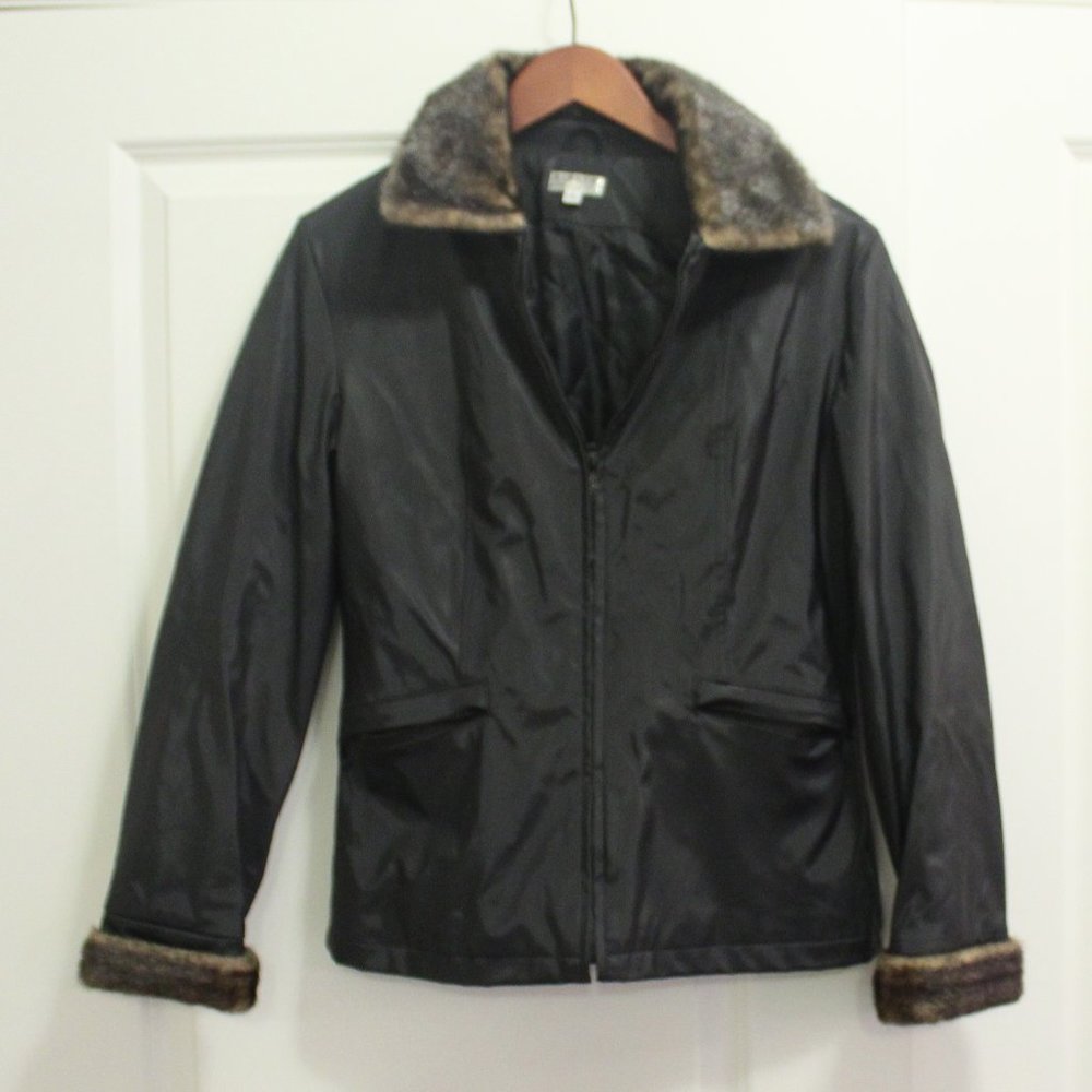 giacca Faux Fur Black Jacket Water Resistant Sz S